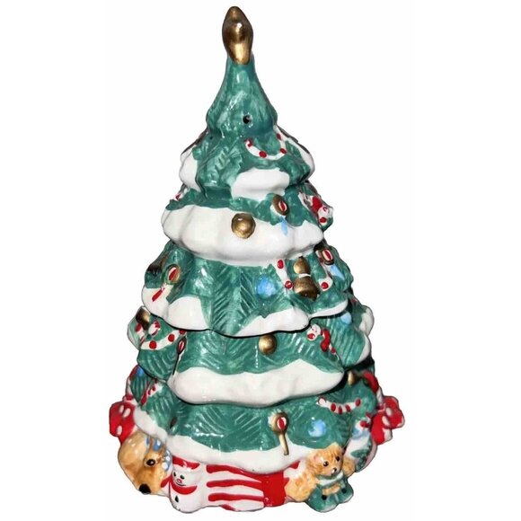 Holly Tree Christmas Tree Ceramic Stacking Salt and Pepper Shaker Set - Picture 4 of 8